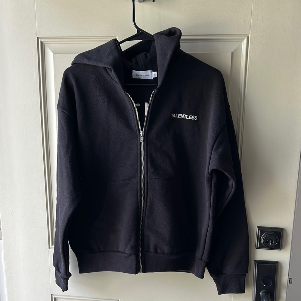 TALENTLESS Black Full-Zip Hoodie with White Logo